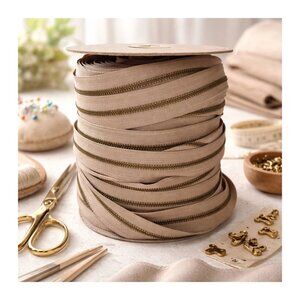 Conso #5 Brass Zipper Chain 100 Yards Tan/Taupe Continuous Upholstery Sewing